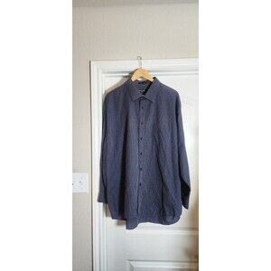 Pierre Cardin Vintage Men’s 18.5 34/35 Blue Black Button Cotton Blend Dress Shir